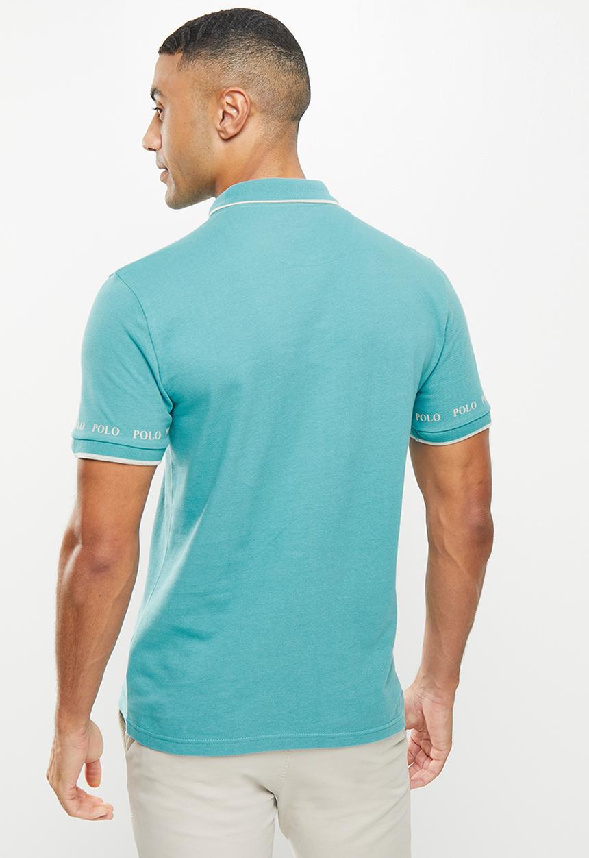 POLO - Men tipped logo pique golfer - aqua