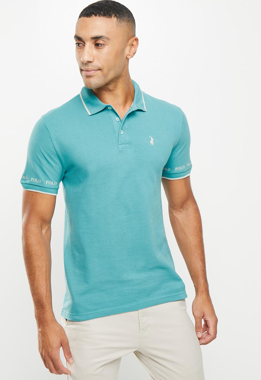 POLO - Men tipped logo pique golfer - aqua