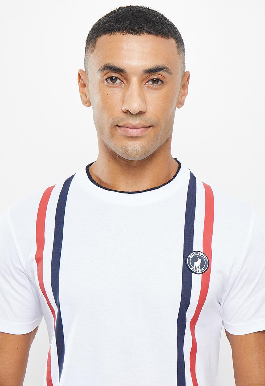POLO - Men sport dumisani stripe tee - white