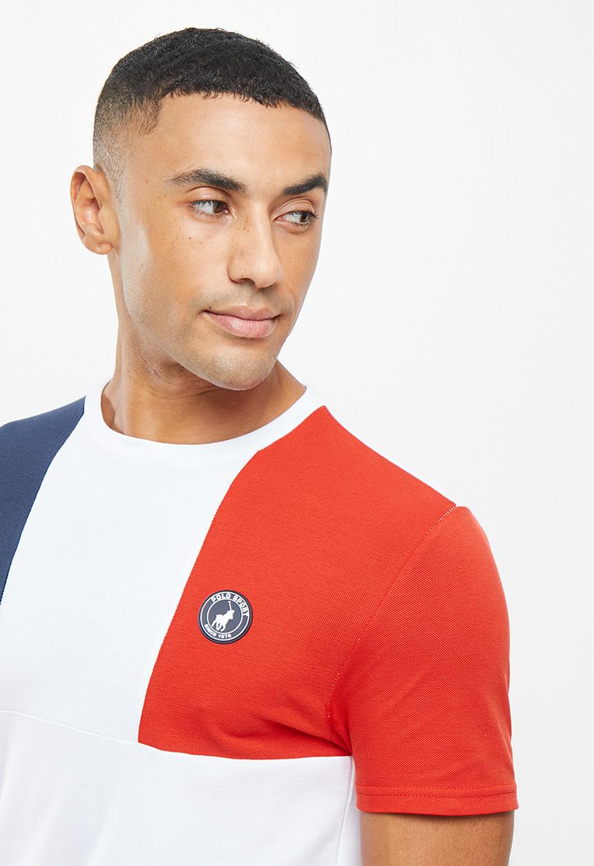 POLO - Men sport anele colour block tee - white