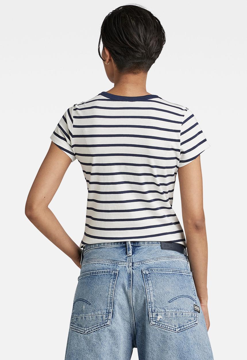 G-STAR - Eyben stripe slim short sleeve v t - milk/sartho blue stripe