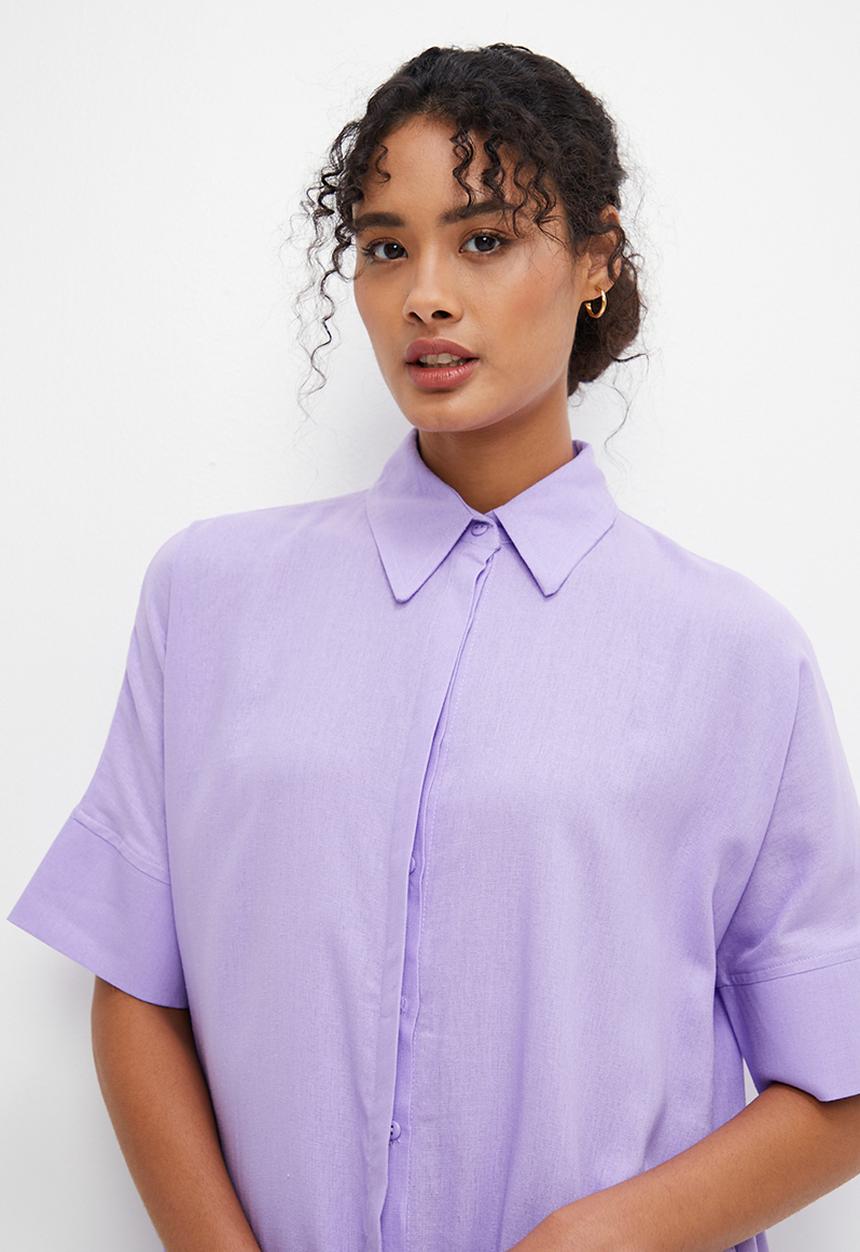 edit - Oversized linen midi shirt dress -  purple rose