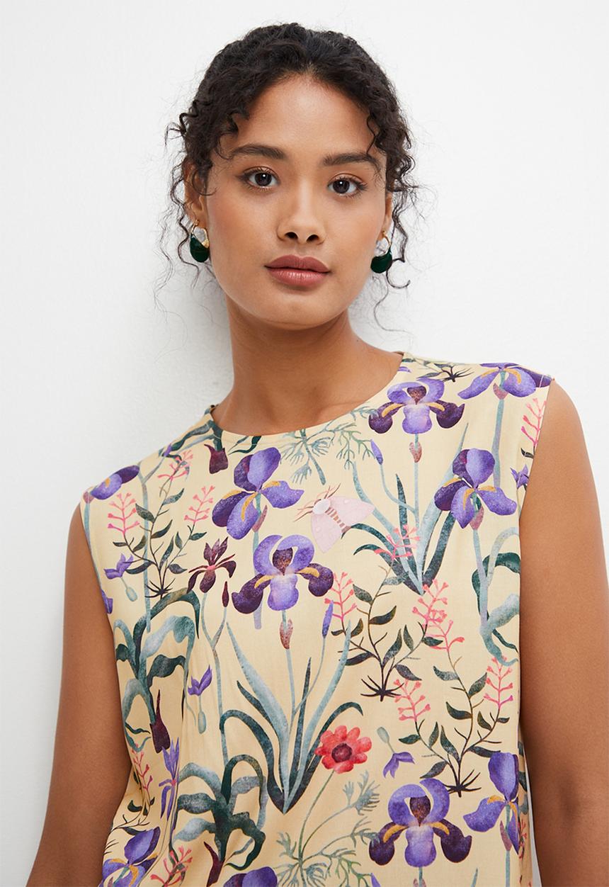 edit - Basic woven shell - soft yellow botanical