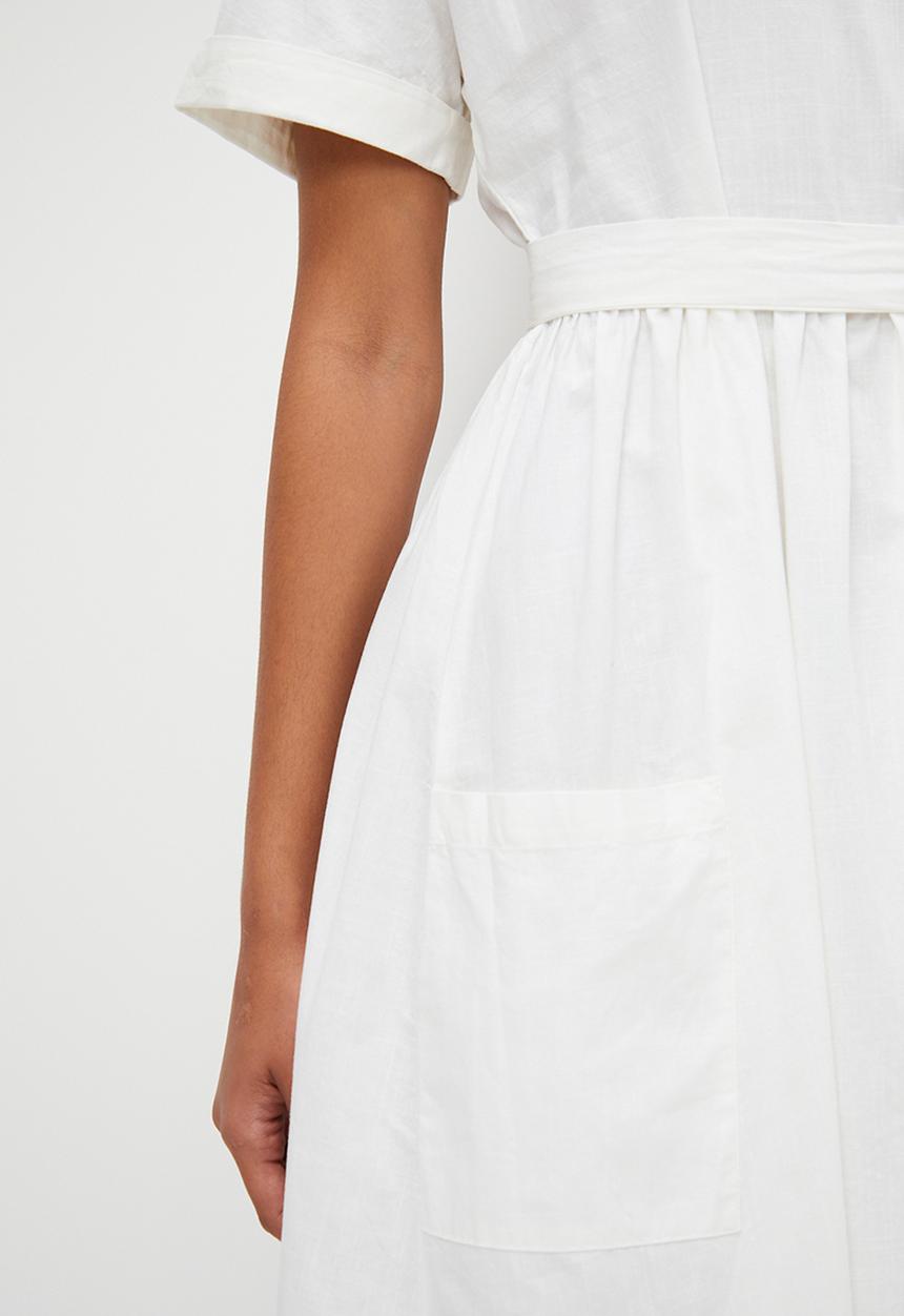 edit - V-neck pocket detail fit & flare midi - cream