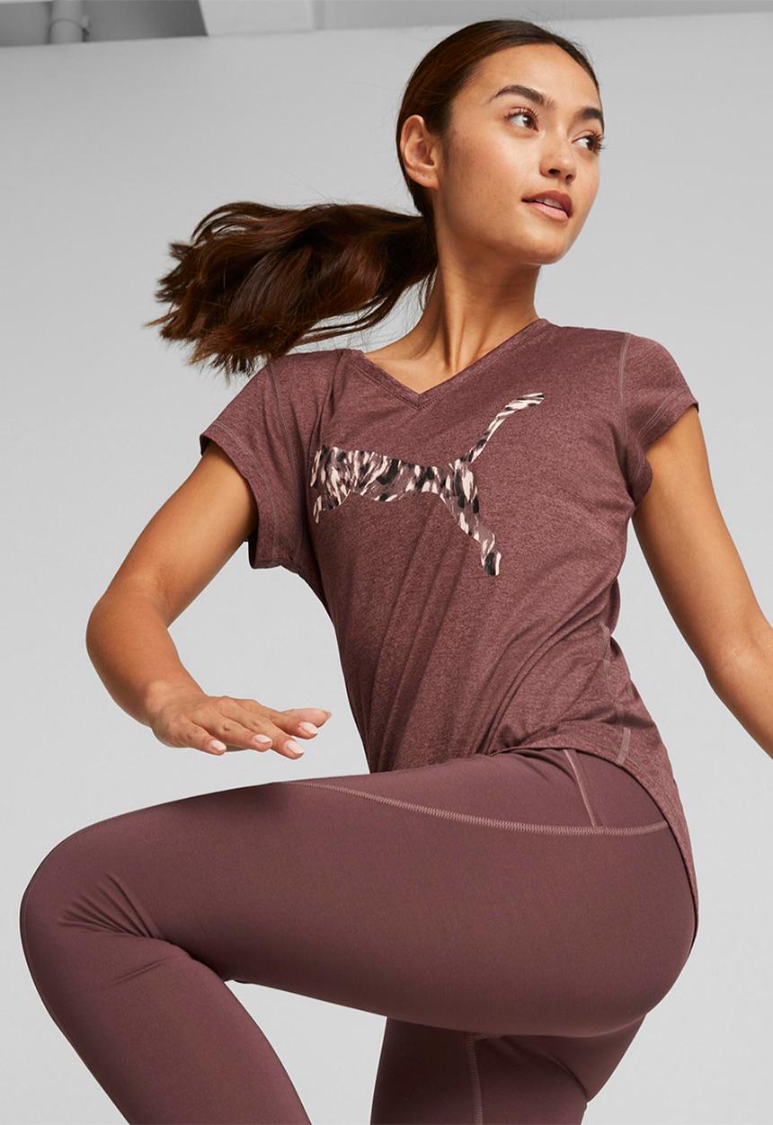 PUMA - Train favorite heather cat tee - dusty plum heather & aop cat