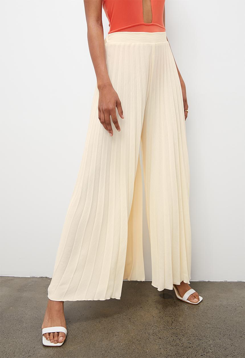 VELVET - Pleated palazzo pant - ecru
