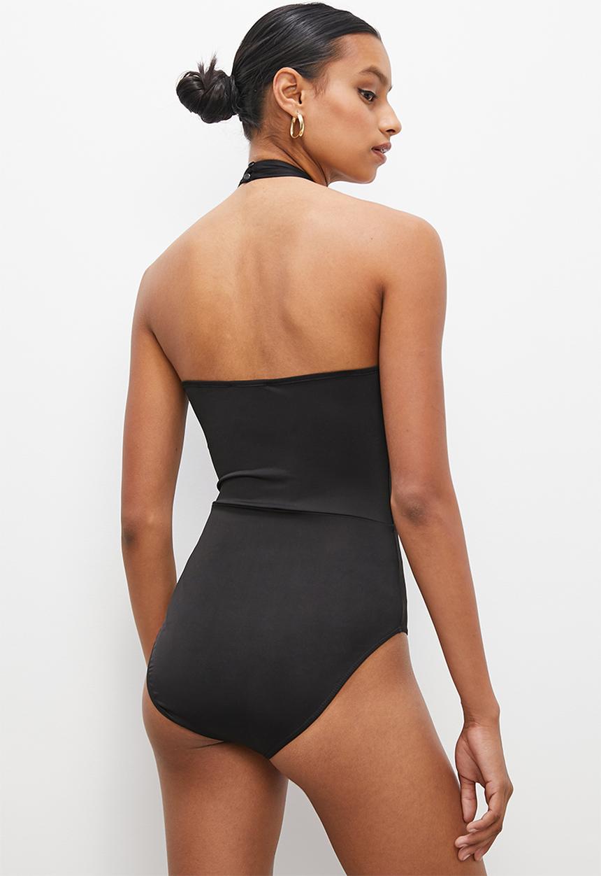 VELVET - Halter cross over front bodysuit - black