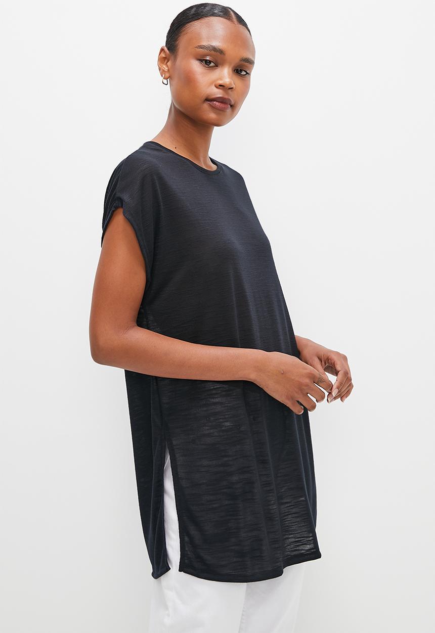 edit - Slit detail long tee - black