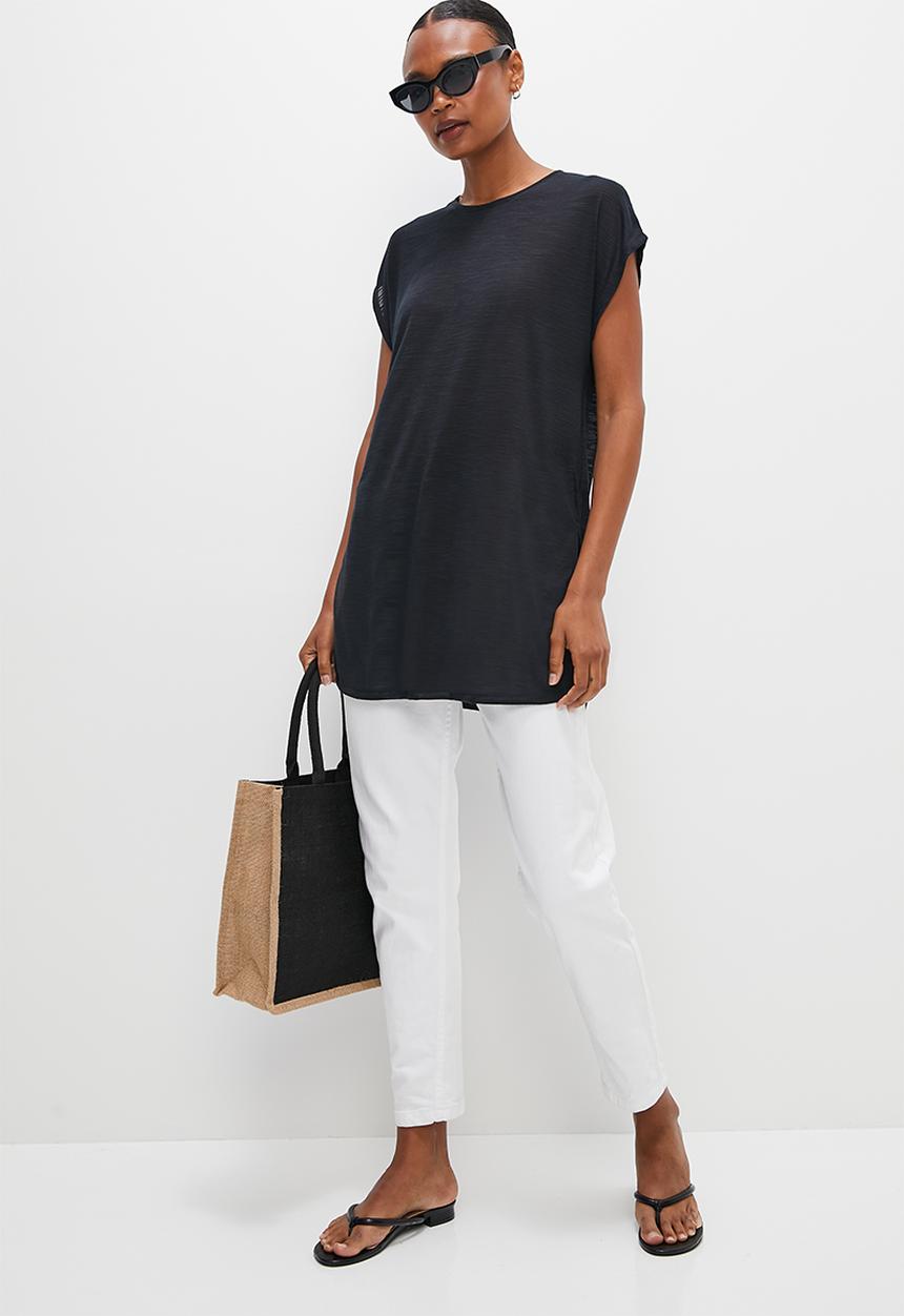 edit - Slit detail long tee - black