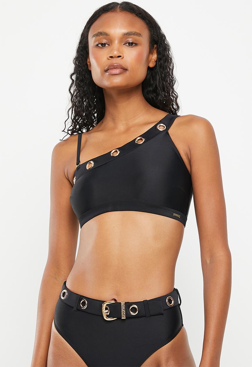 SISSY BOY - Ceanna: one shoulder bikini top with eyelet detailing - black