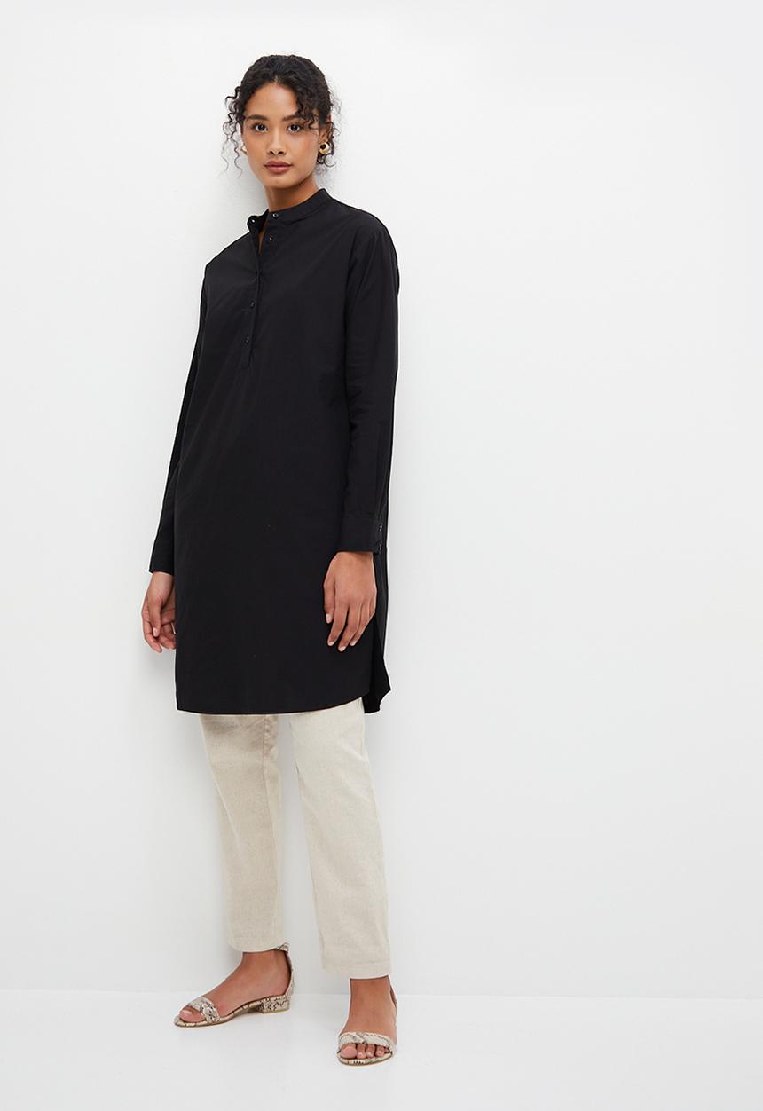 edit - Mandarin longline shirt - black