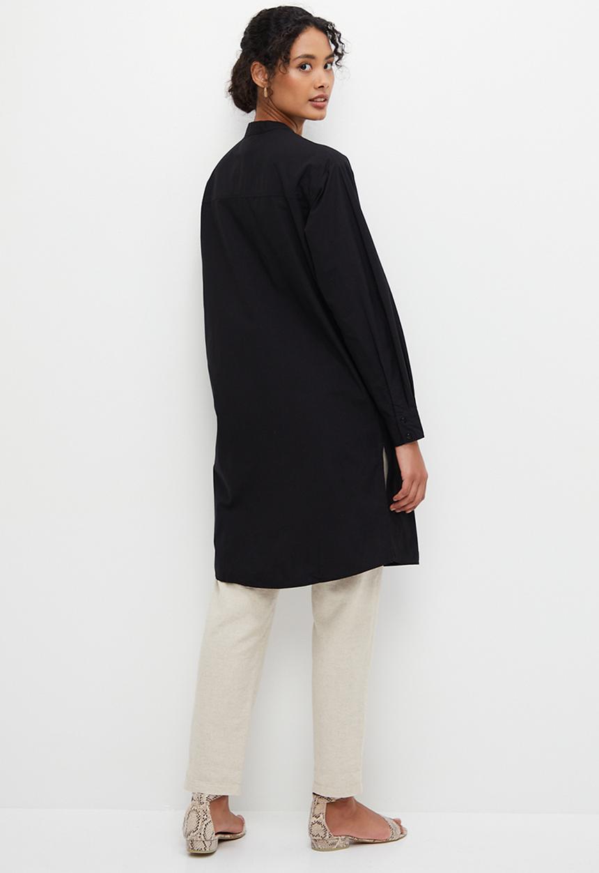 edit - Mandarin longline shirt - black