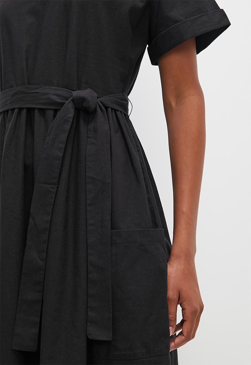 edit - V-neck pocket detail fit & flare midi - black