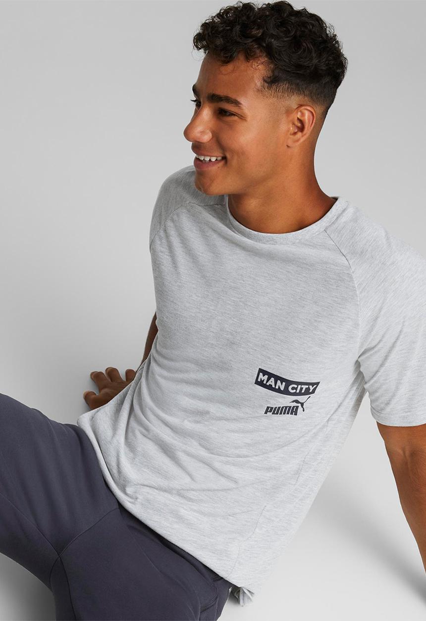 PUMA - Mcfc casuals tee - light gray heather-parisian night