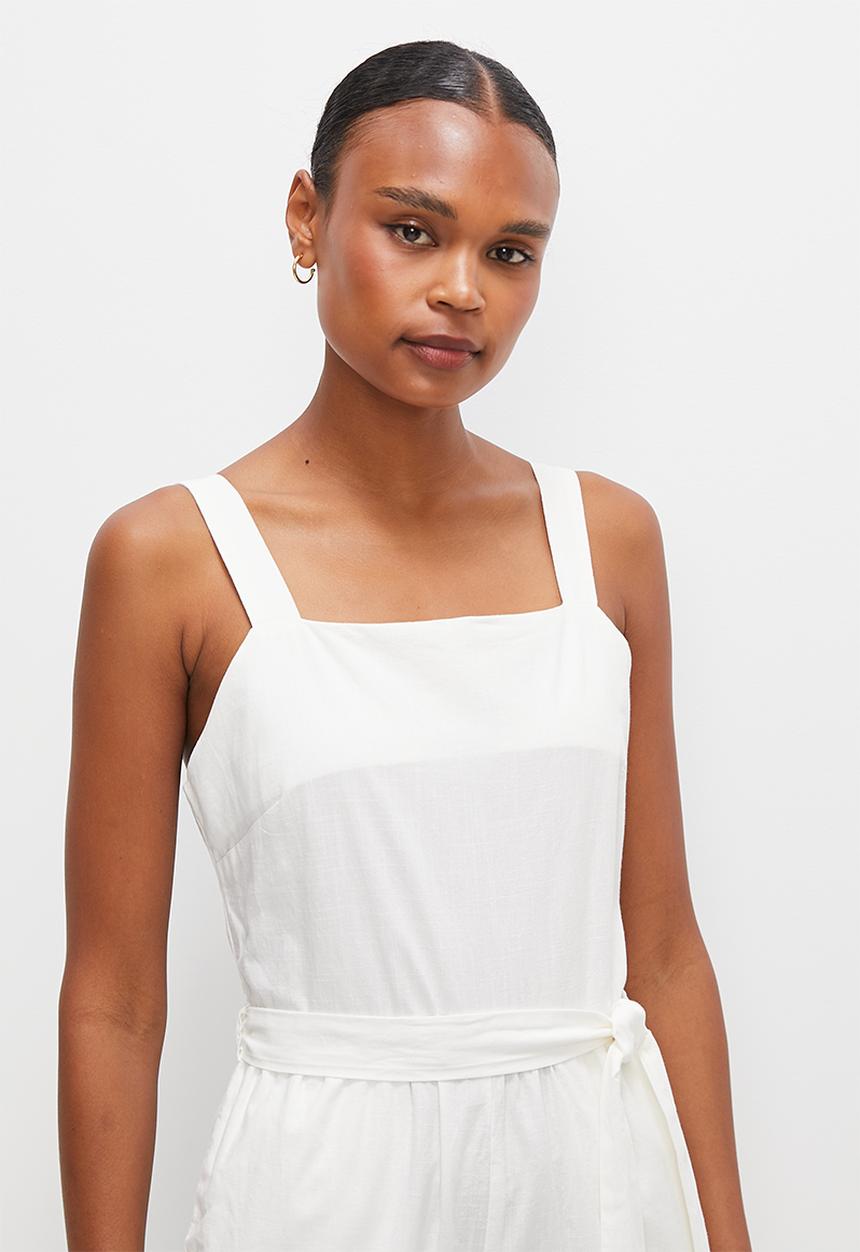 edit - Cotton square neck jumpsuit - milk
