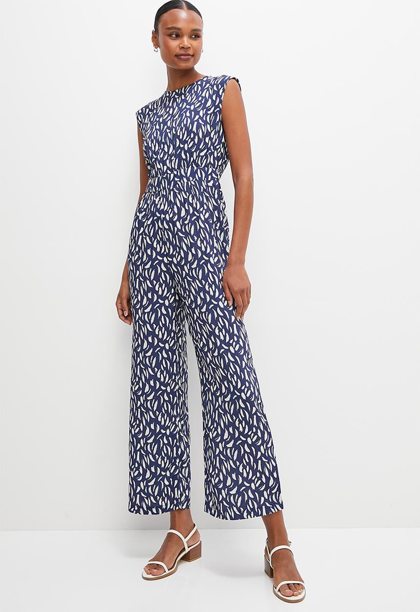 edit - Grown on sleeve wide leg jumpsuit - ink ecru brushstroke