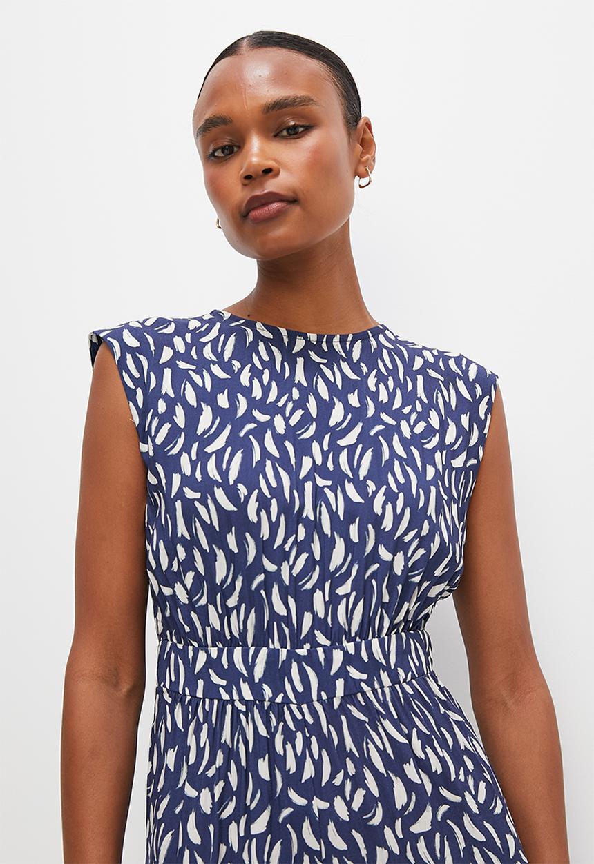edit - Grown on sleeve wide leg jumpsuit - ink ecru brushstroke