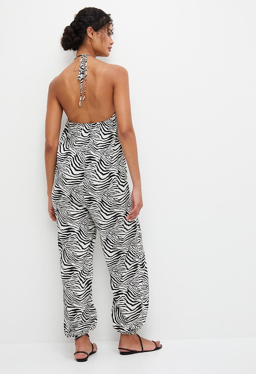 edit - Deep v boho harem jumpsuit - zebra