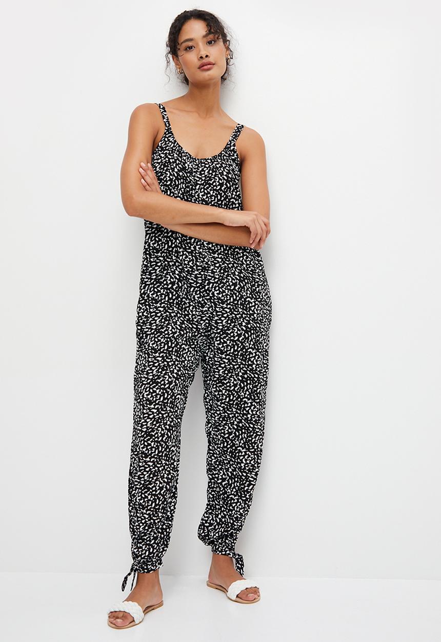 edit - Scoop neck tie detail jumpsuit - black & white