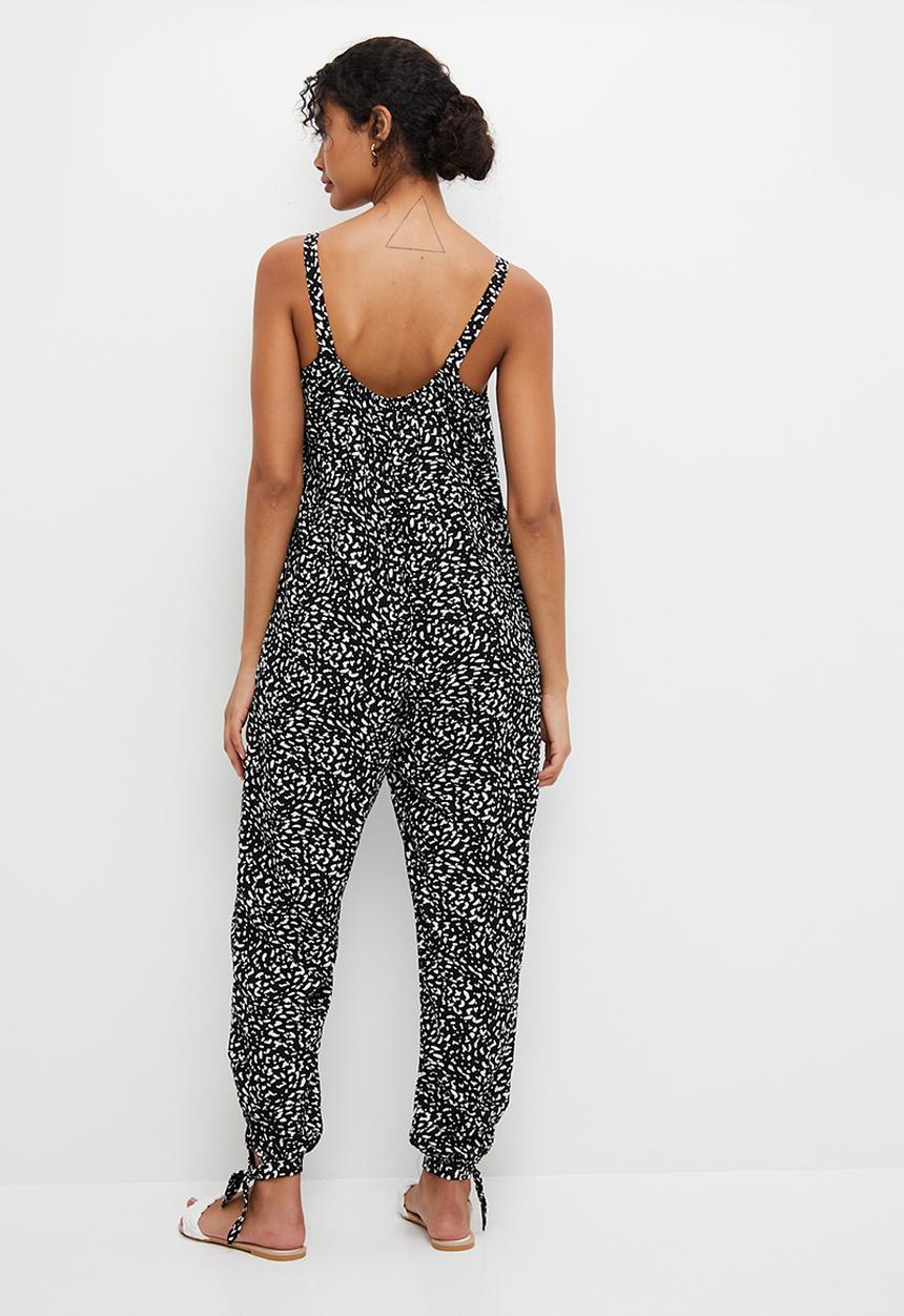 edit - Scoop neck tie detail jumpsuit - black & white