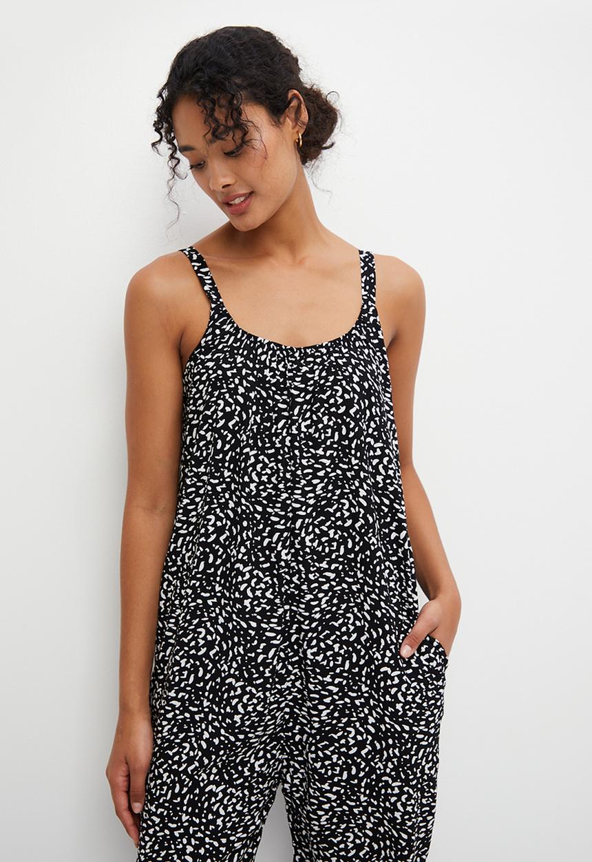 edit - Scoop neck tie detail jumpsuit - black & white