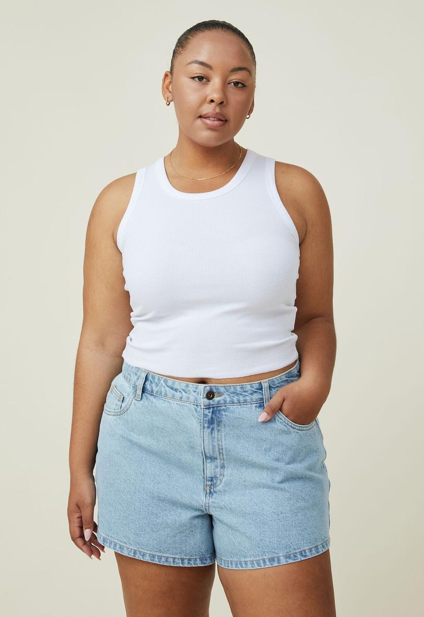 Cotton On - Curve new a-line high rise denim short - wave blue