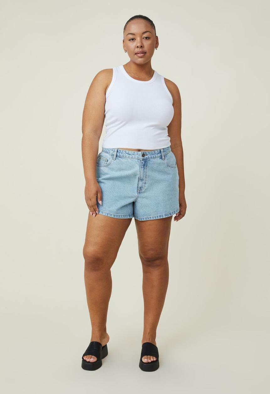 Cotton On - Curve new a-line high rise denim short - wave blue