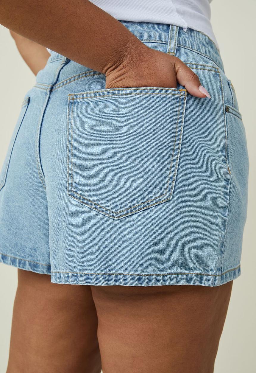 Cotton On - Curve new a-line high rise denim short - wave blue