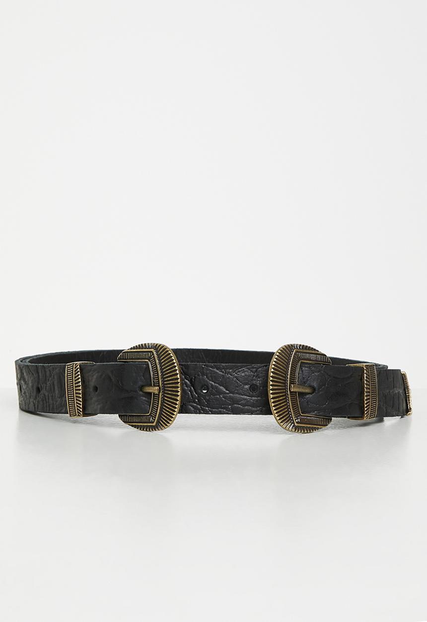 Superbalist - Double buckle faux croc belt - black