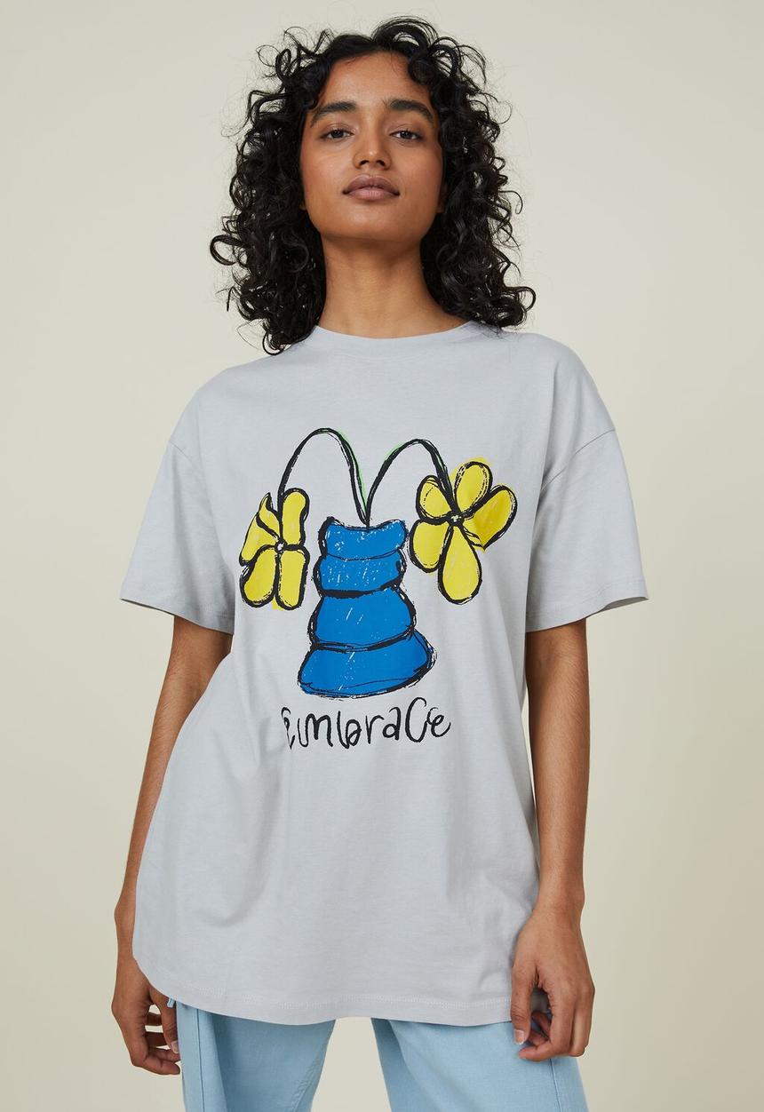 Cotton On - Boyfriend fit graphic tee - embrace/blue grey