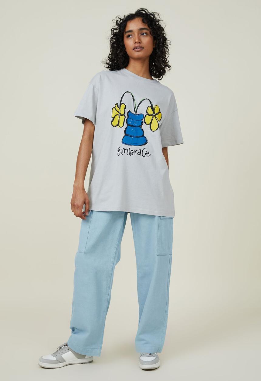 Cotton On - Boyfriend fit graphic tee - embrace/blue grey
