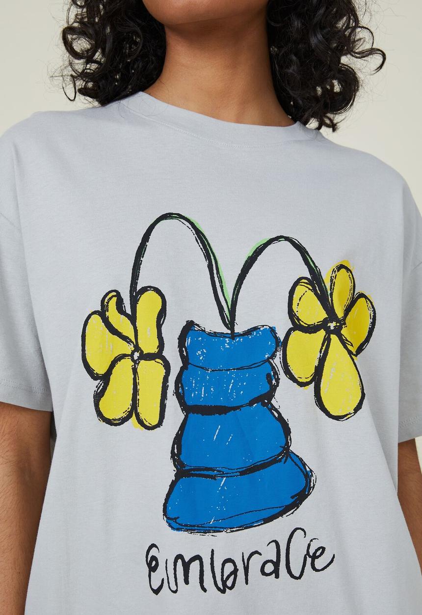 Cotton On - Boyfriend fit graphic tee - embrace/blue grey