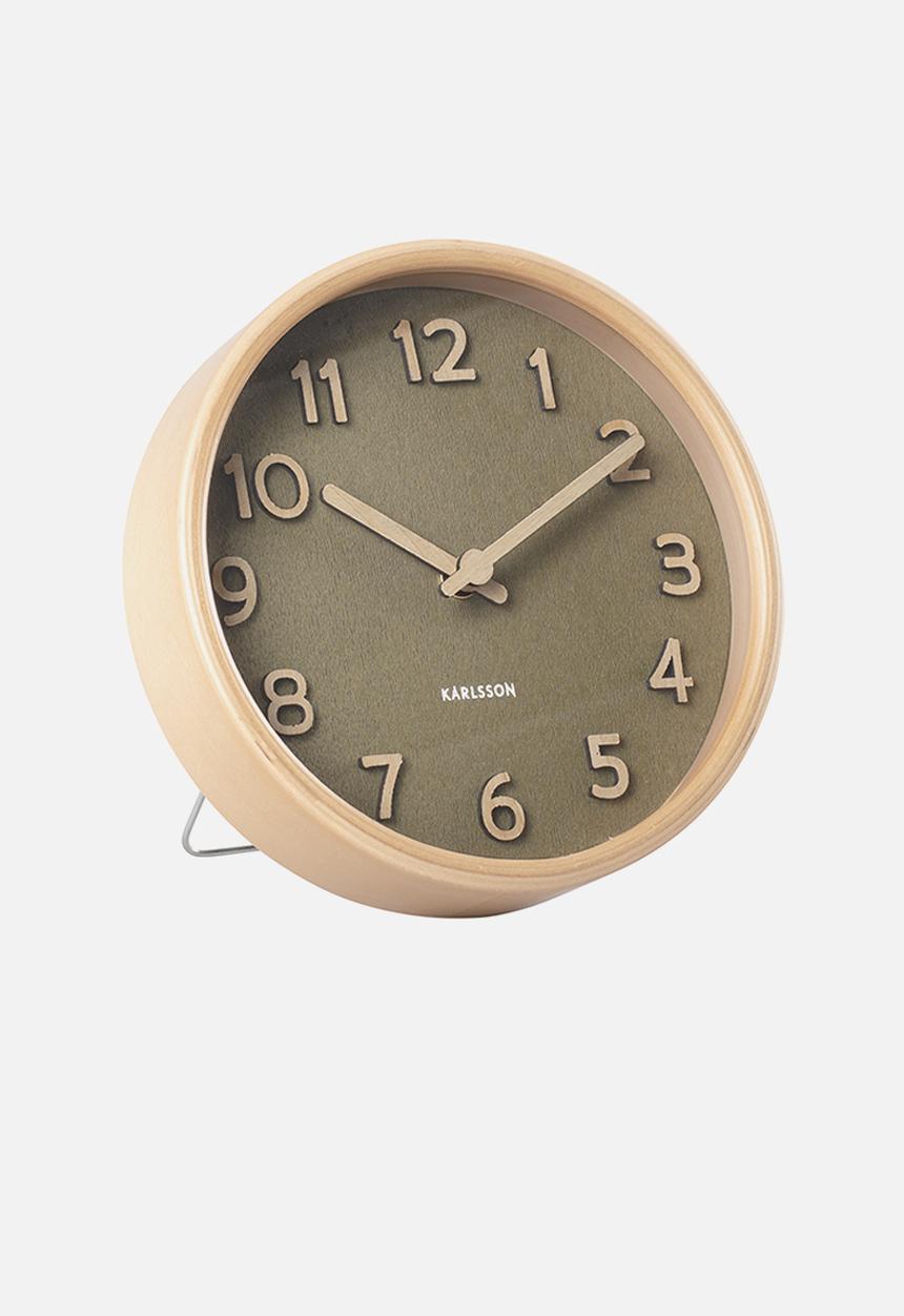 Present Time - Pure wood grain table clock - moss green