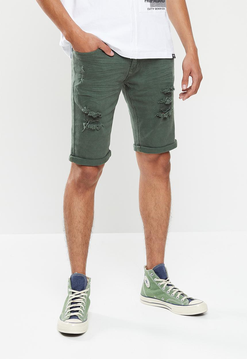 Cutty - Bondi rip & repair denim short - lt fatigue