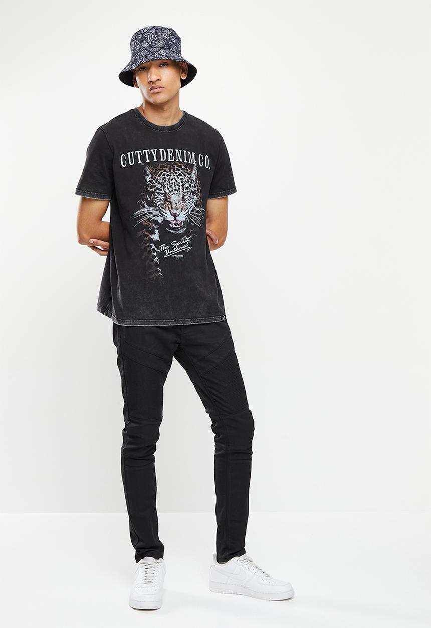 Cutty - Master skinny fit coated biker denim jean - black