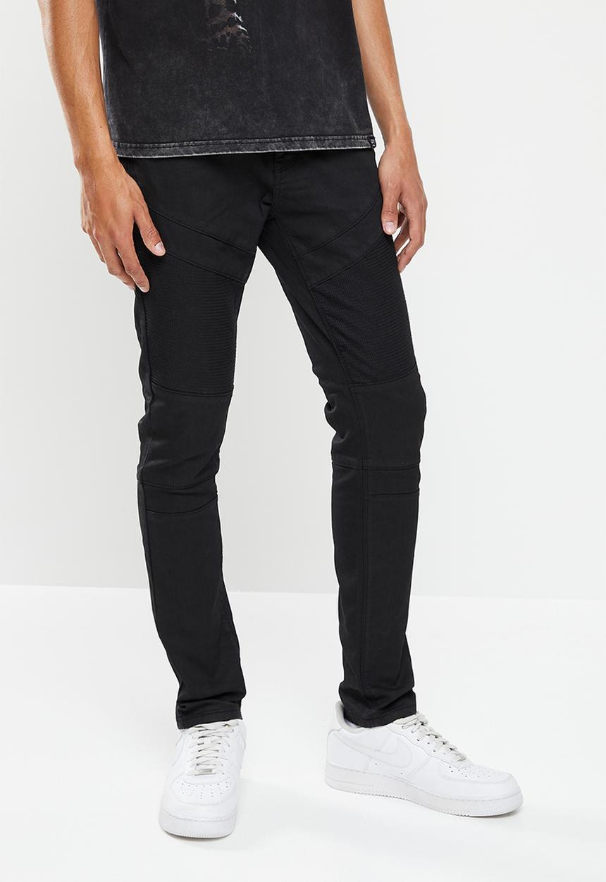 Cutty - Master skinny fit coated biker denim jean - black