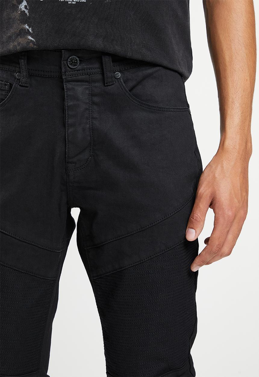 Cutty - Master skinny fit coated biker denim jean - black
