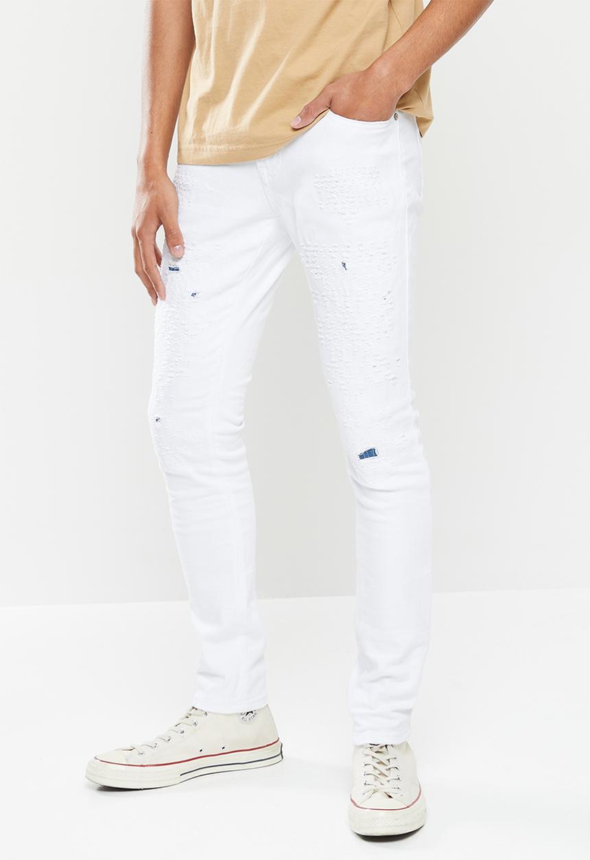 Cutty - Ryan skinny fit rip and repair denim jean - white