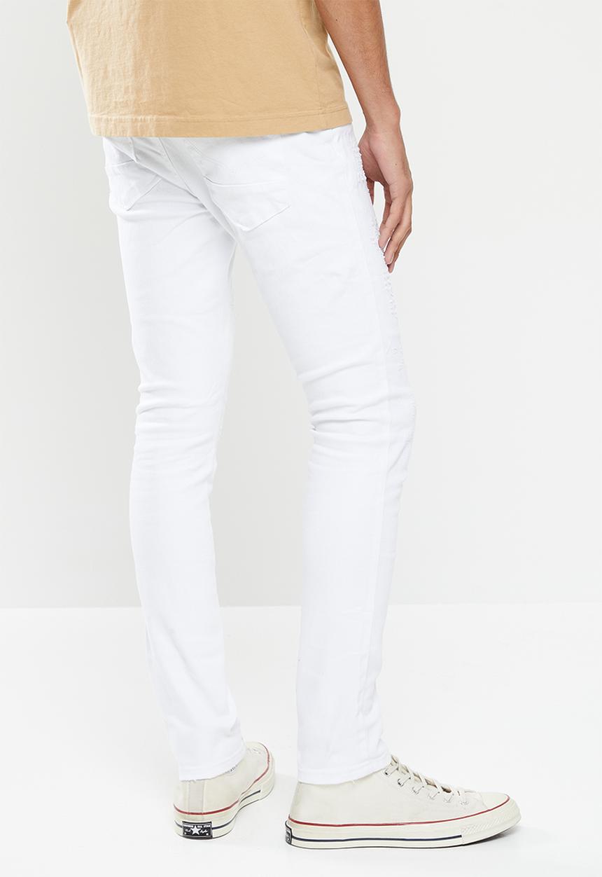Cutty - Ryan skinny fit rip and repair denim jean - white