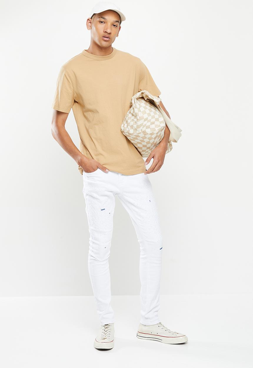 Cutty - Ryan skinny fit rip and repair denim jean - white