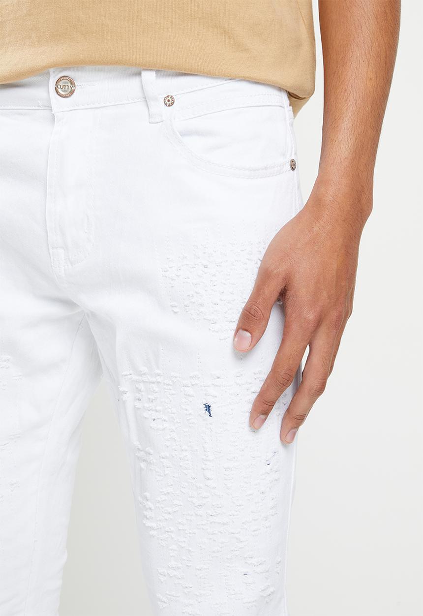 Cutty - Ryan skinny fit rip and repair denim jean - white