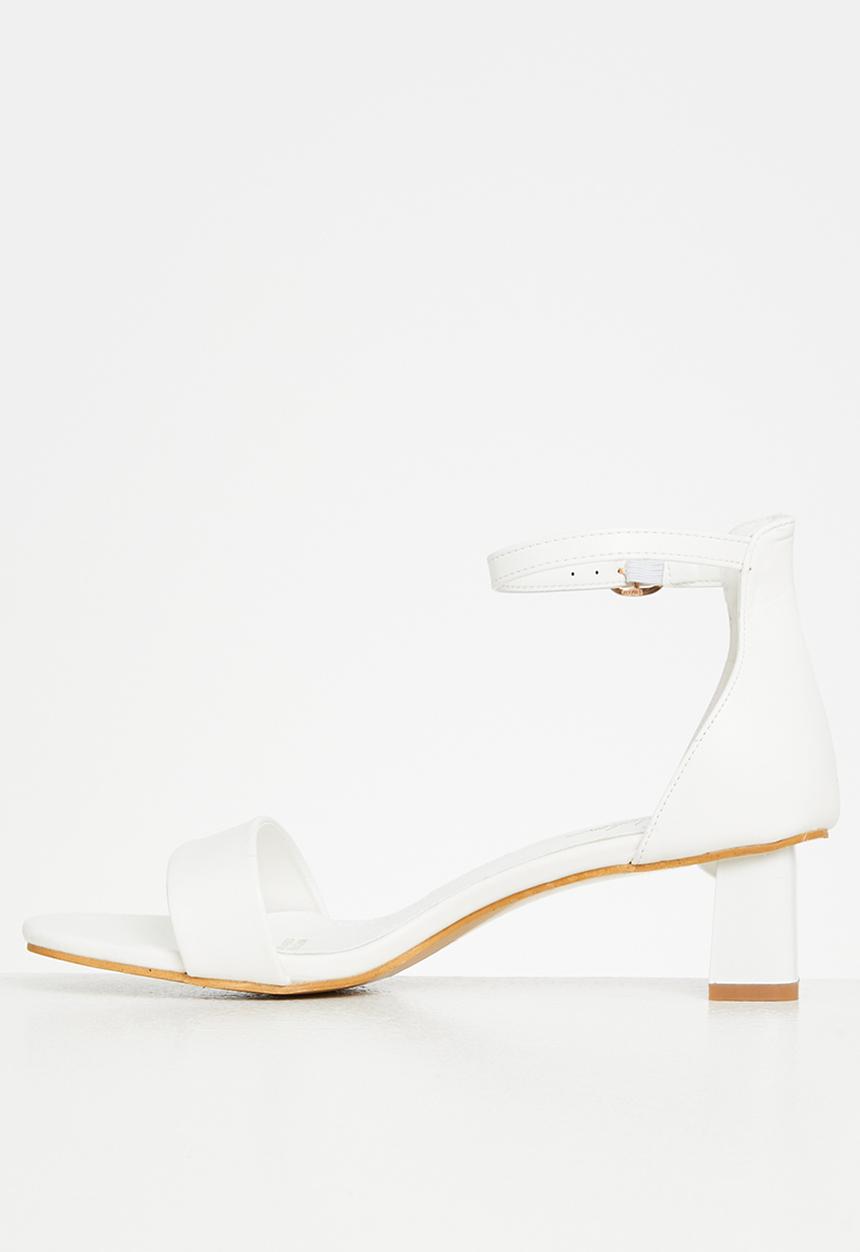 Seduction - Ankle tie barely there block heel - white
