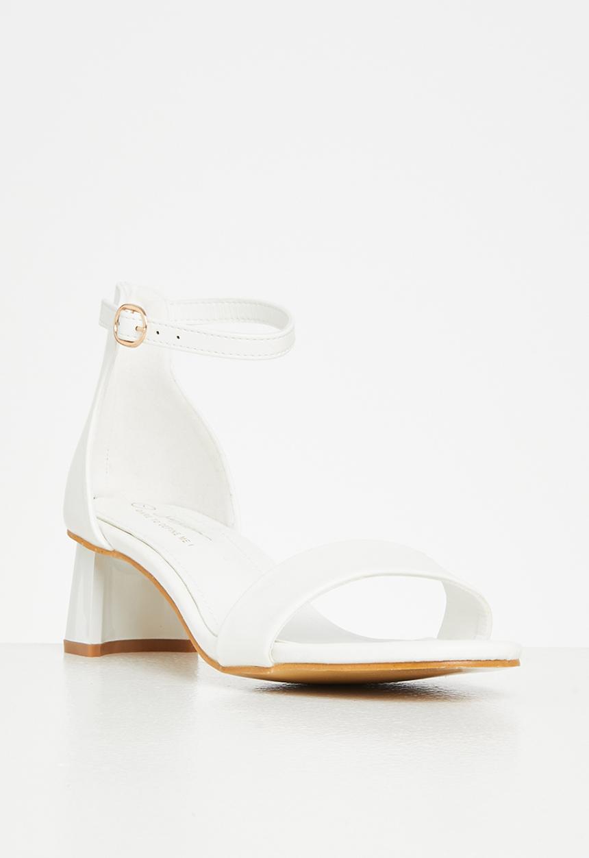Seduction - Ankle tie barely there block heel - white