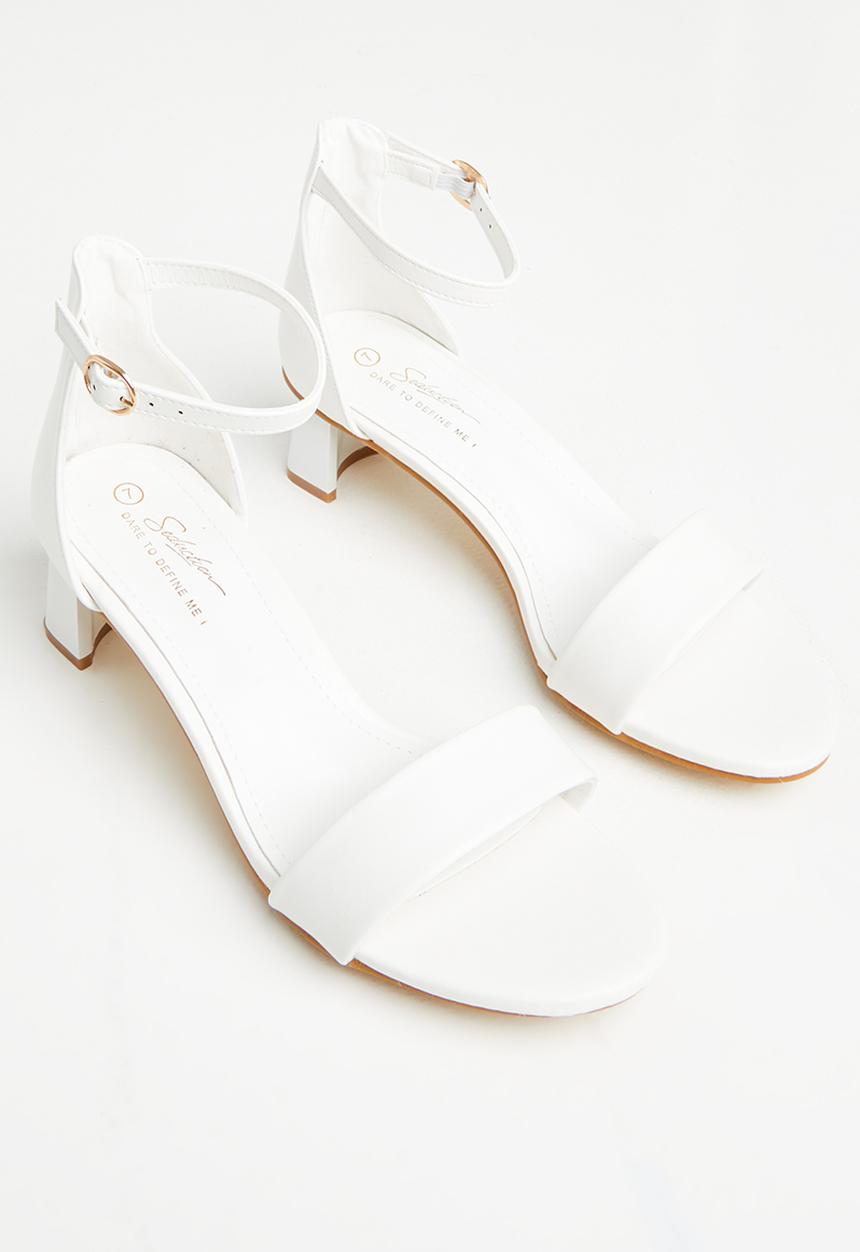 Seduction - Ankle tie barely there block heel - white