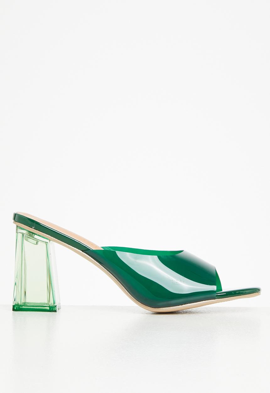 Seduction - Barely there square toe block heel mule - emerald green