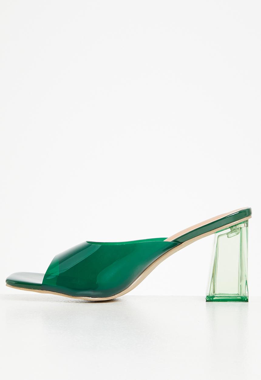 Seduction - Barely there square toe block heel mule - emerald green