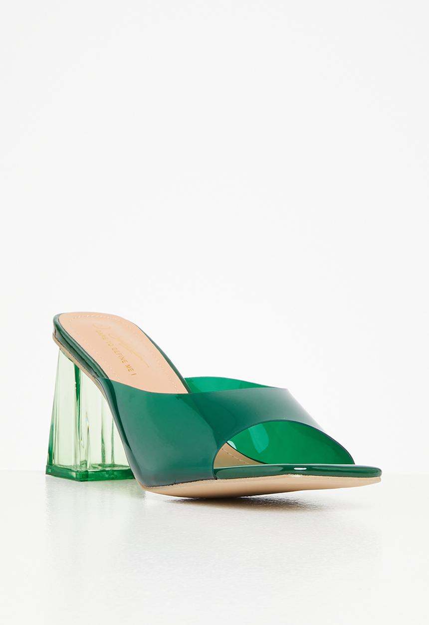 Seduction - Barely there square toe block heel mule - emerald green