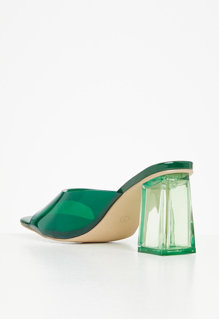 Seduction - Barely there square toe block heel mule - emerald green