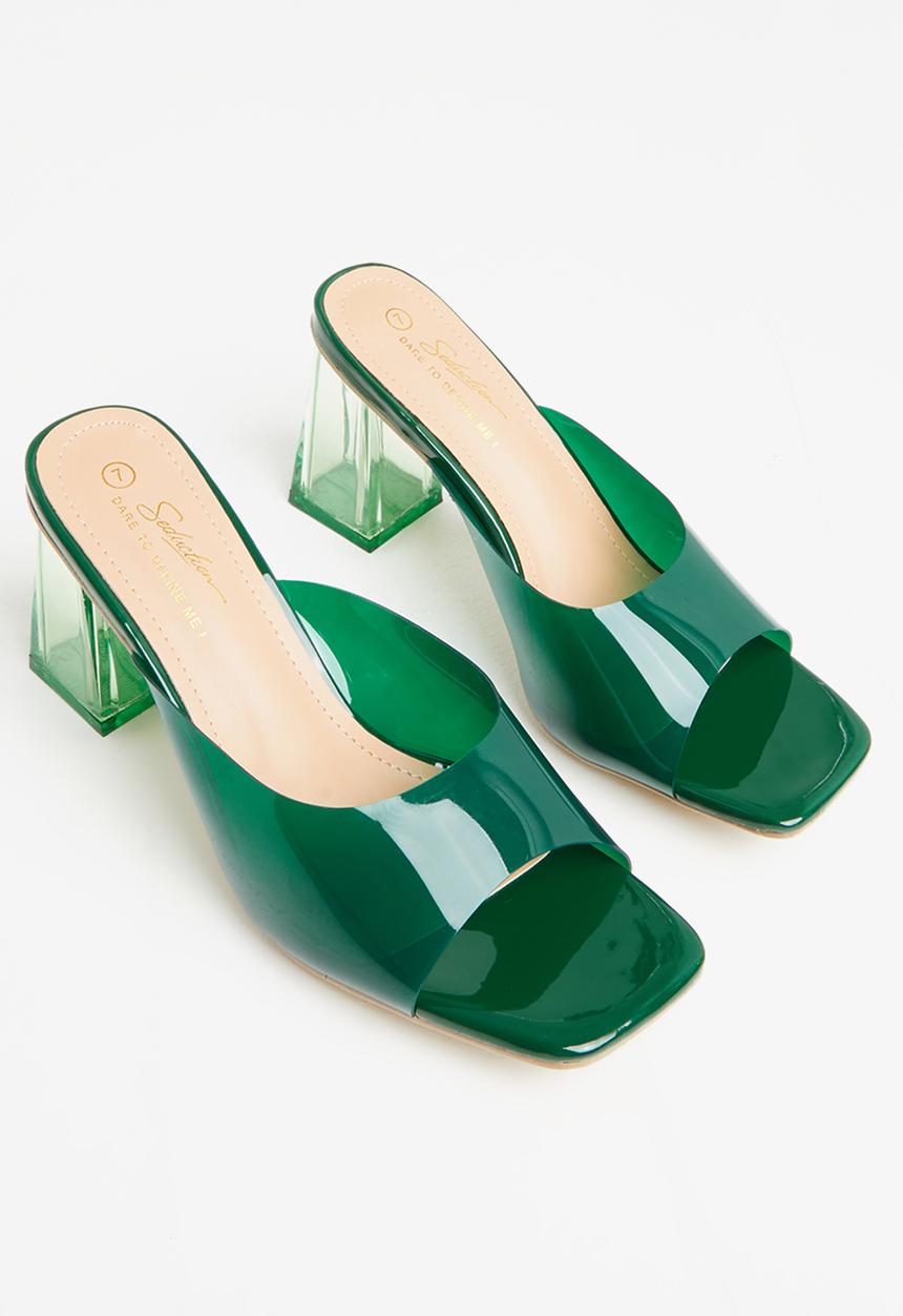 Seduction - Barely there square toe block heel mule - emerald green