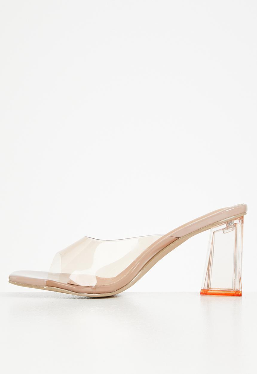 Seduction - Barely there square toe block heel mule - stone